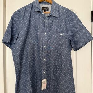 Wallin & Bros Men’s XL Lined Blue White Dotted Collared Button Down Shirt NWT